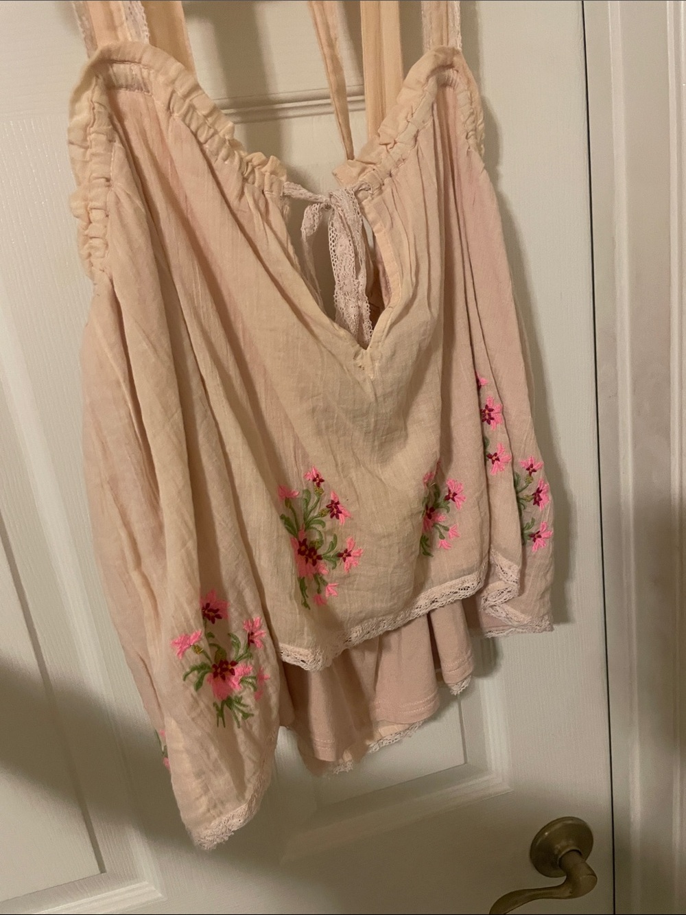 Free People Women’s Cream Embroidered Peasant Tank Top